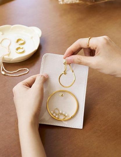 Popvibe Travel Jewelry Case Organizer Small Jewelry Box for Women with 6 Jewelry Mini Pouch, Portable Traveling Jewelry Holder Bag for Earring Necklace, White