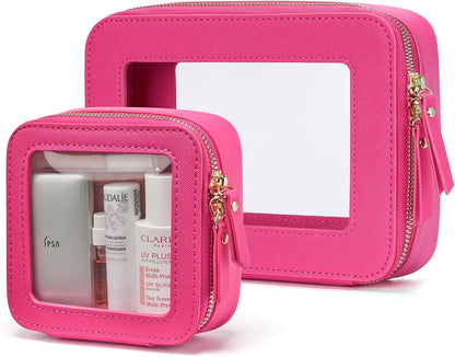 Popvibe Clear Makeup Bag Travel Cosmetic Case Transparent Toiletry Bag with Zipper, Portable Make Up Organizer Traveling Compact Car Bag for Essentials