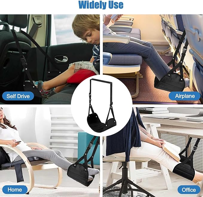 2 Pack Foot Hammock for Plane Travel, Portable Airplane Foot Rest Leg Hammock for Airplane Travel, Adjustable Plane Footrest Foot Sling for Long Flight