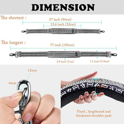 ZINZ 77 Inch Shoulder Strap Univesal Bag Strap with Fixed Pad Ultra Thick Plus Long & Breathable Cushion, Replacement Strap for Bags,Black White Jacquard