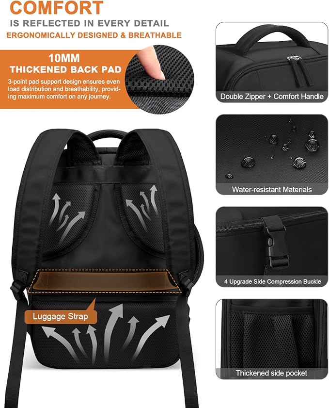 Capolo Travel Backpack for Women Men Waterproof Laptop Backpack Flight Approved Carry On Backpack Overnight Weekender Bag College Bookbag for Business, Work, Traveling Fits 17 '' Laptop,Black