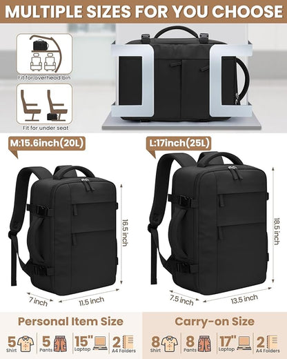 Travel Backpack for Women Man, Waterproof Personal Item Travel Bag Airline Approved Laptop Backpack Bookbag Weekender bags for Business,Travel, Work Fits 15.6 inch Laptop(Medium,Black)