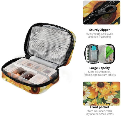 Pill Organizer Box Case Weekly Travel Pill Container Holder 7Day Cute Vitamin Organizer Dispenser Sorter Planner Storage Small Compact Oranges Sunflowers and Fruits09
