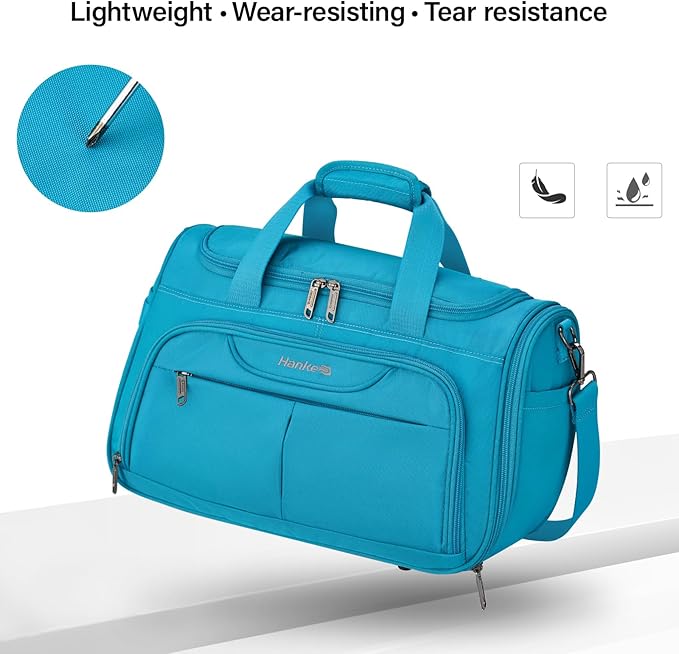 Hanke Foldable Underseat Carry On luggage Bag, Travel Tote Bag for Women & Men, Personal Item Travel Bag Softside Lightweight Luggage Bags for Travel Flight Crew Overnight Weekender.(Caribbean Blue)