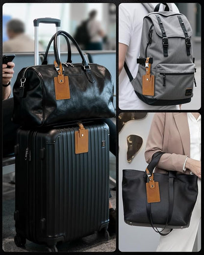 Premium Genuine Leather Luggage Tags for Suitcases - Quick Release, Privacy Protection, Elegant and Durable, Travel Essential Luggage Tag - 2 Pack Brown