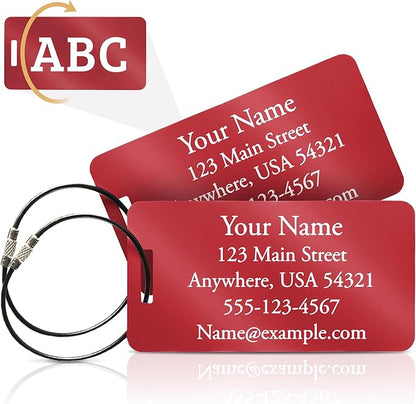 Two Custom Engraved Aluminum Luggage Tags (Red)