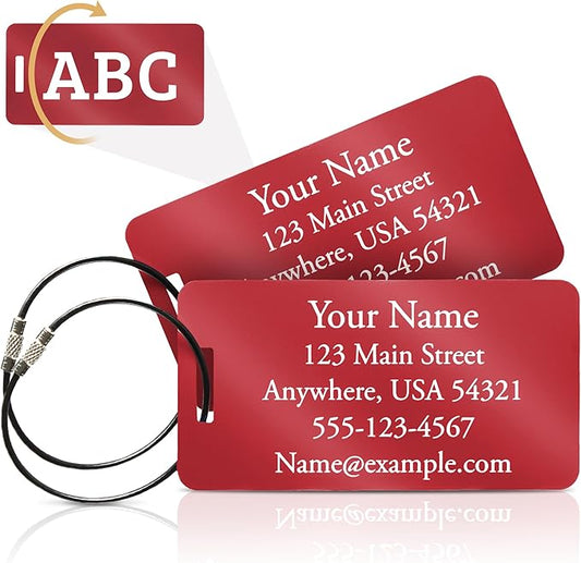 Two Custom Engraved Aluminum Luggage Tags (Red)