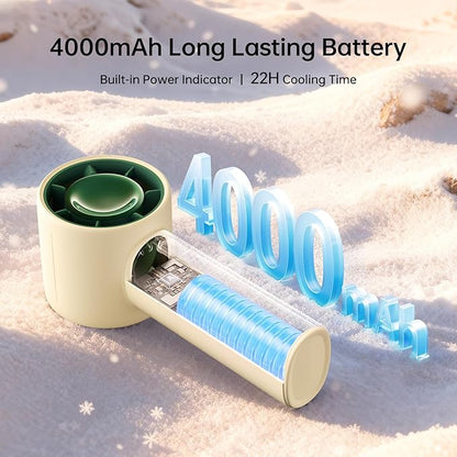 JISULIFE Portable Fan Christmas Gifts, 4000mAh Mini Handheld Fan with Neck Strap, Stickers, Christmas Stockings, Ideal for Travel, Camping. Gifts for Women, Men, Kids (Beige)