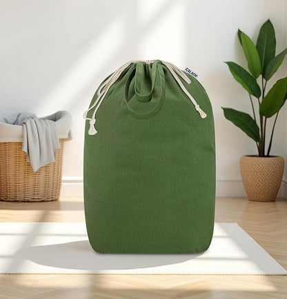 Canvas Laundry Bags 18x18in with Handles & Square Base, Extra Large Heavy Duty Laundry Basket Hamper Liner, Washable Drawstring Dirty Clothes Bag Canvas Storage Sack (Army Green XL)