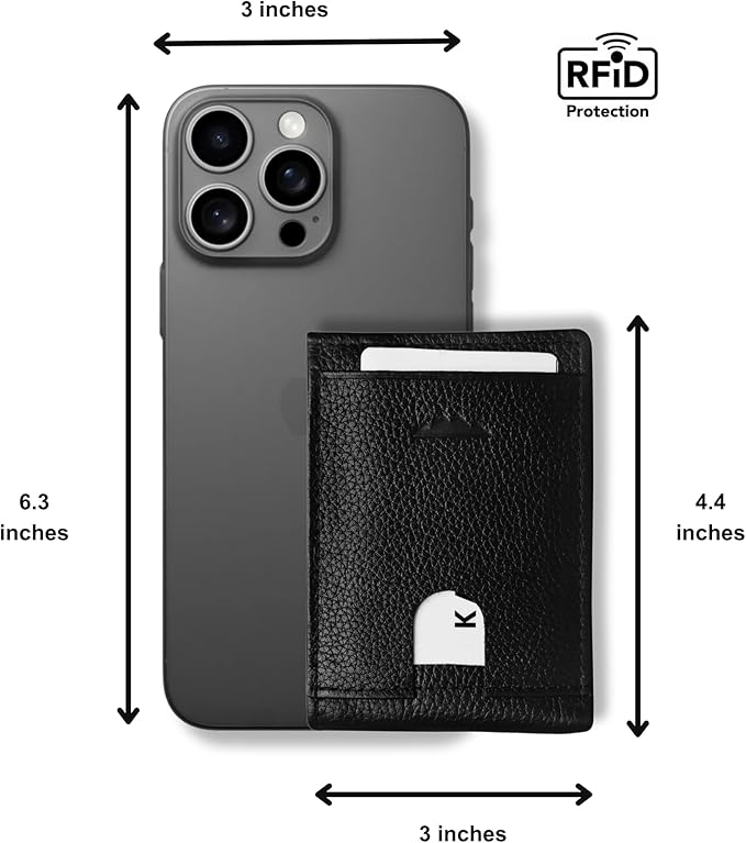 KARAKORAM LEATHER Artisan Made Premium Cowhide Leather Slim BiFold Wallet for Men | RFID Blocking Front Pocket Everyday Carry | Fits 12-14 Cards with 2 External Quick Access Slots (Midnight Black)