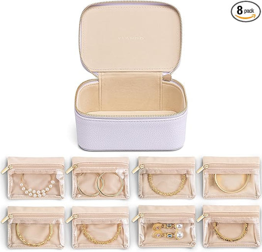 Vlando Travel Jewelry Case with 8 Velvet Jewelry Bags Travel Jewelry Storage Box Jewelry Organizer for Necklace Rings Earrings Teen Girls Gifts Trendy Stuff -Purple