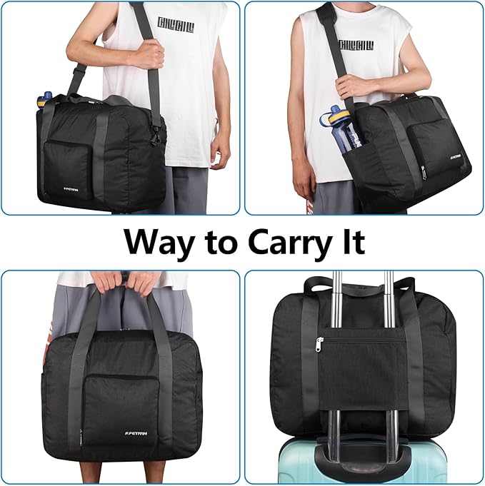 For Allegaint Airlines Personal Item Bag 17.7x12.6x6.3 Foldable Travel Duffel Bag Underseat Carry-on Luggage for Women and men 25L(Black)