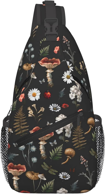Mushroom Sling Bag Travel Sling Backpack Lightweight Casual Daypack Women Chest Bags for Outdoor Sport Climbing Runners