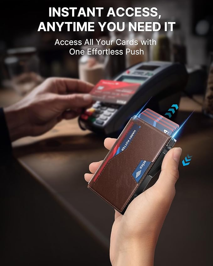 typecase Pop Up Wallet: Slim Wallet with Money Clip, Rfid-blocking, Minimalist, Small, Thin, Compact Card Case, Magnetic Bifold, Front Pocket Wallet, 9-13 Card Capacity, Mens Gifts Wallet - Brown