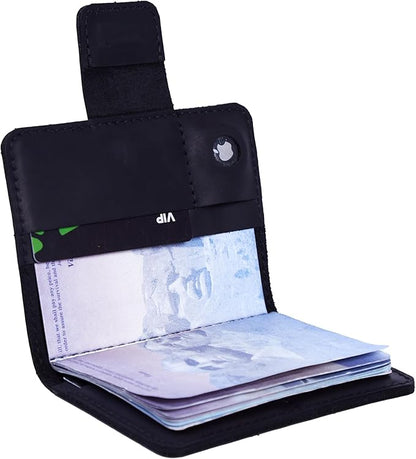 Leather Passport Holder for Travel - Black Passport Cover for Men Compatible with Airtag Passports Wallet with Card Slots & Note Compartment, Magnetic Closure, Genuine Leather, Vintage Black