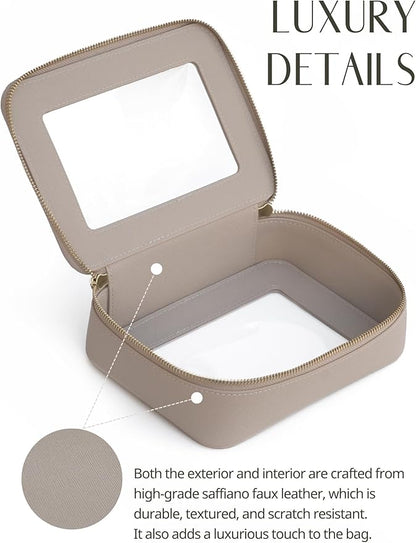 Popvibe Clear Makeup Bag Travel Cosmetic Case Transparent Toiletry Bag with Zipper, Portable Make Up Organizer Traveling Compact Car Bag for Essentials