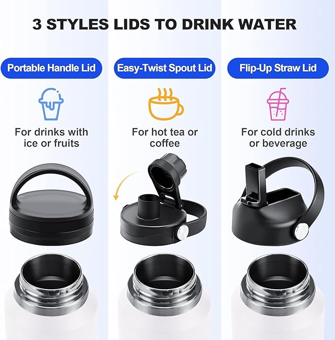 SENDESTAR 40oz Water Bottle Wide Mouth Stainless Steel Vacuum Insulated Double Wall with Straw Lids Fit in Any Car Cup Holder