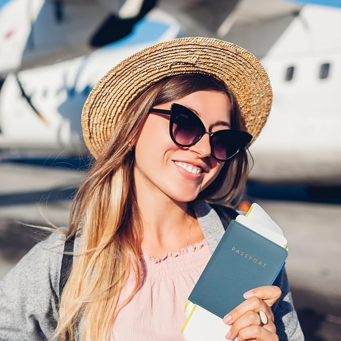 Frienda 2 Pieces Bridal Passport Covers Holder Waterproof Leather Holder Covers Travel Wallet Passport Case for Women and Men