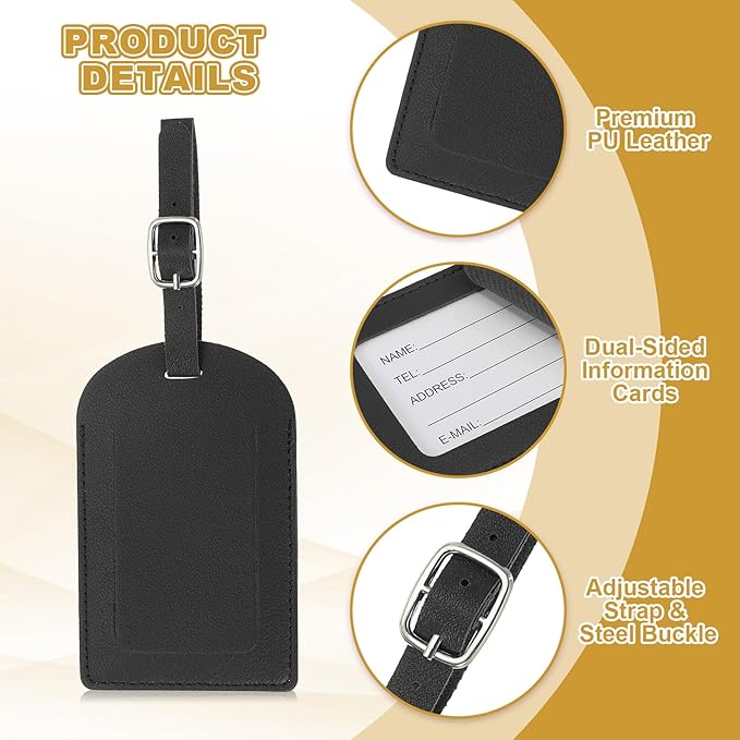 PATIKIL Leather Luggage Tag, 50 Pcs Luggage Tags Pu Bag Tags for Suitcases Airplane Travel Essentials, Black