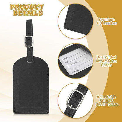PATIKIL Leather Luggage Tag, 50 Pcs Luggage Tags Pu Bag Tags for Suitcases Airplane Travel Essentials, Black