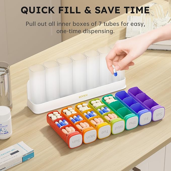 Weekly Pill Organizer 3X a Day, Detachable Pill Box 7 Day, Large 3 Times Daily Pill Case, Travel Pill Container Holder, Week Medication Dispenser Pillbox for Vitamin Supplement Medicine, White