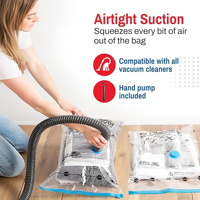 10 Pack Large Vacuum Storage Bags for Comforters, Blankets & Clothes – Vacuum Sealed Compression Bags with Hand Pump – Space Saver Storage Bags for Bedding, Moving, Travel & Organization