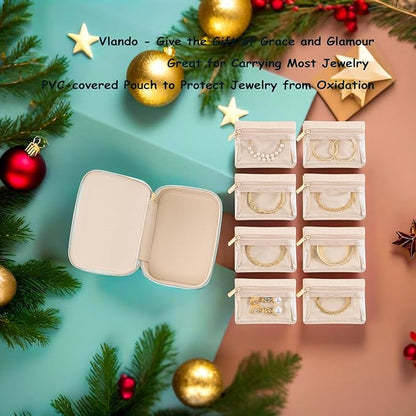 Vlando Travel Jewelry Box Organizer - 8 Small Velvet Zipped Pouches Pockets for Jewelries Necklaces Rings Earrings Sorting Storage, Aqua Blue