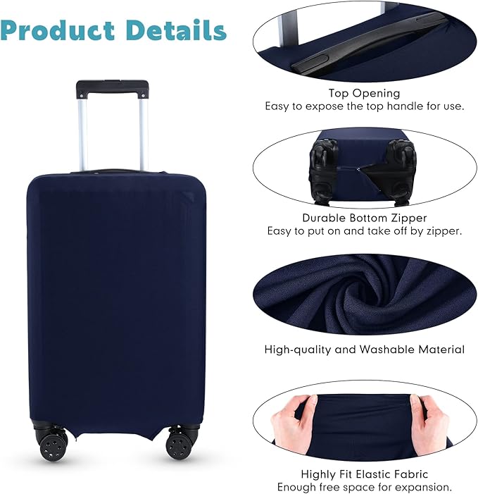 Kajaia 3 Pcs Luggage Cover Suitcase Protector Travel Suitcase Cover Anti Scratch Luggage Protector Washable Fits 18-28 Inch Luggage (Navy Blue)