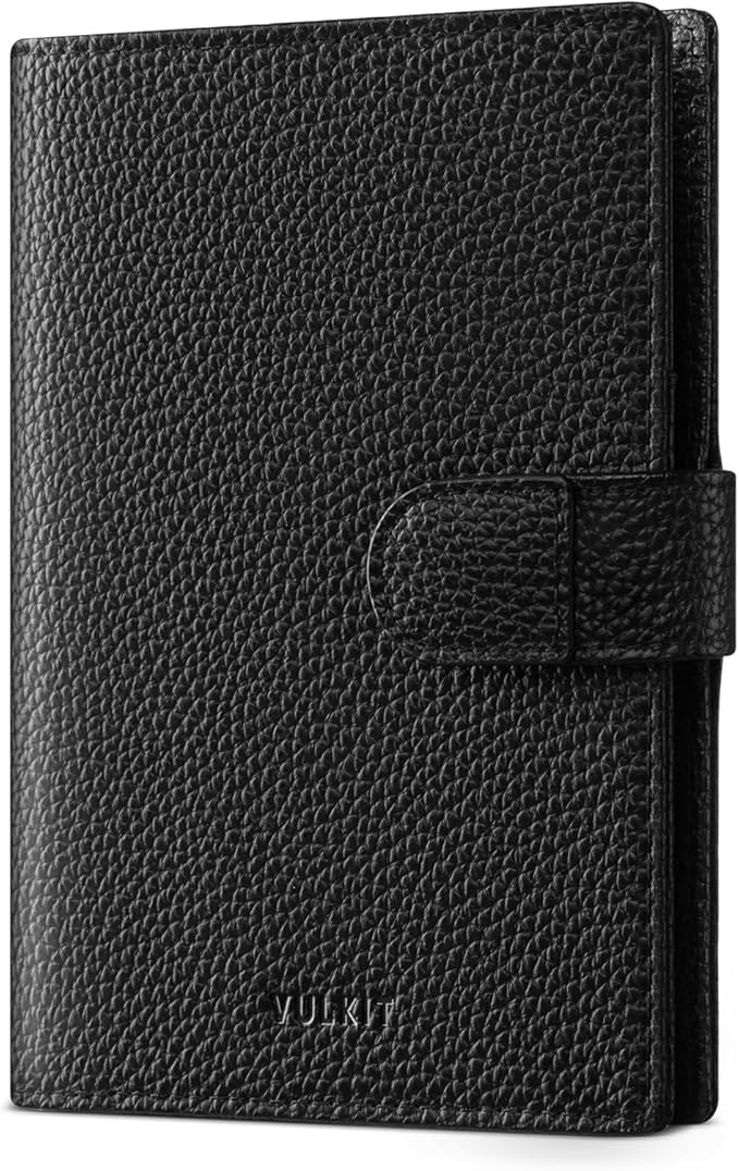 VULKIT Leather Passport Travel Wallet for 2 Passports Pocket Slim Double Passport Holder RFID Blocking with ID Window for Women or Men