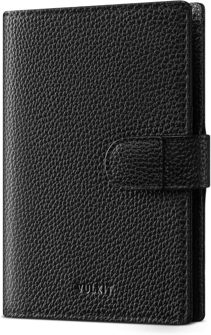 VULKIT Leather Passport Travel Wallet for 2 Passports Pocket Slim Double Passport Holder RFID Blocking with ID Window for Women or Men