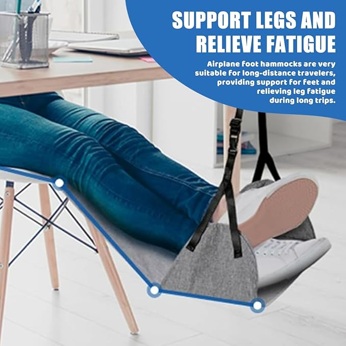 Portable Airplane Foot Hammock, Height Adjustable Feet Rest for Plane Travel, Office, Desk, Bus, Train, Long Trip(Light Gray)
