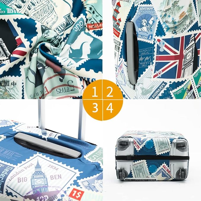 Travelkin Luggage Covers For Suitcase Tsa Approved,Suitcase Cover Protector Fit 18-32 Inch Luggage (Stamp, M)