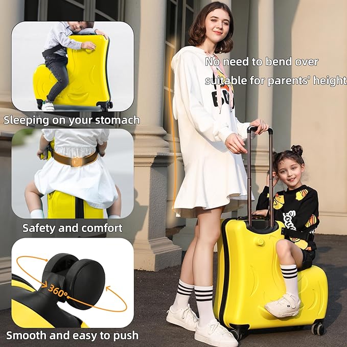 N-A Kids Ride On Suitcase with Wheels, Scooter Luggage for Toddlers Travel, Durable Children's Suitcase for Boys & Girls Ages 2-16 Years