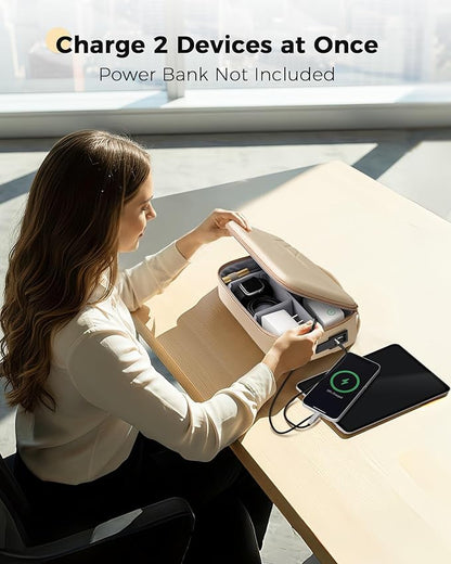 MATEIN Hardcase Electronics Organizer for Women, Hardshell Tech Travel Bag Shockproof Portable Cable Organizer Bag, Waterproof Electronics Travel Case for Cord, Charger, Power Bank, Apricot