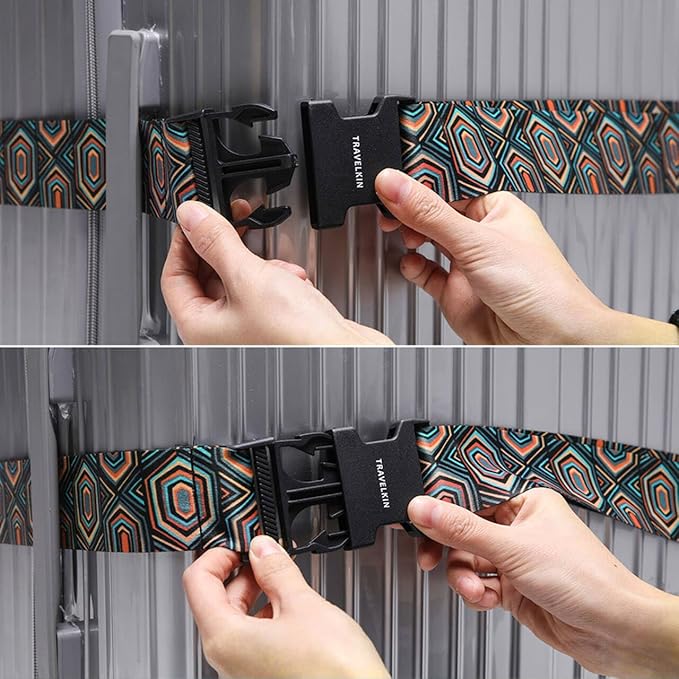 Travelkin Luggage Straps TSA Approved - Adjustable Cross Suitcase Straps with TSA Lock, Reinforced Buckle, Unique Pattern - Secure Heavy Duty Luggage Straps for Travel (Geometry)