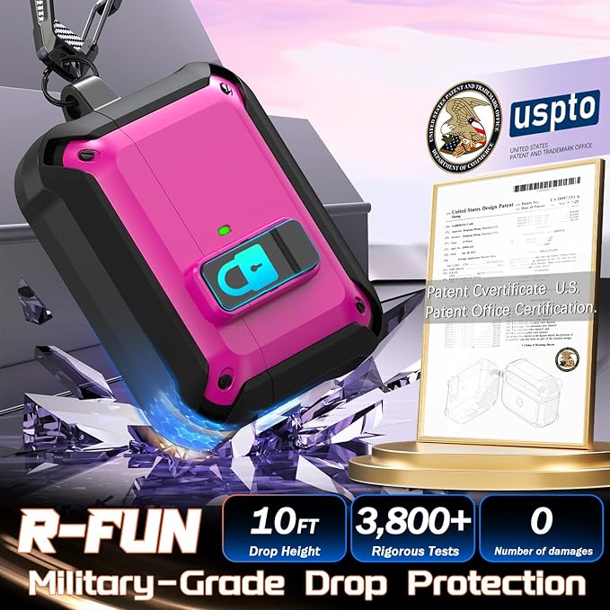 R-fun for AirPods Pro 3 Case (2025) Cover with Cleaning Kit, Military-Grade Heavy-Duty Drop-Resistant with Auto Pop-Up Lid for AirPods Pro 3rd Generation 2025 USB-C Charging Case, Rose Pink