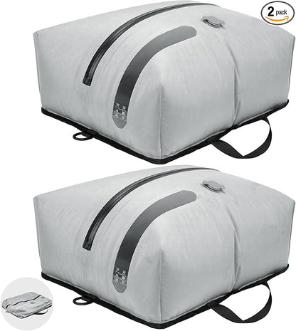 ONTYZZ Two Pack Travel Vacuum Compression Bags Space Saver Vacuum Bags Reusable Compression Bag with IP67 Waterproof Zipper for Travel Suitcases and Backpack,Grey（NO PUMP!）