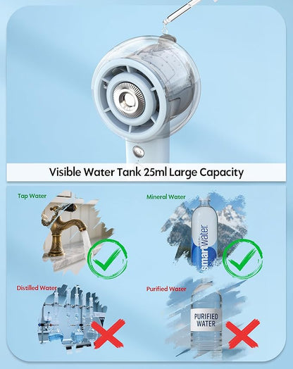 Portable Misting Fan, Handheld Turbo Fan with Mist, 6000mAh Battery Rechargeable Personal Fans Mister 4-Speed, 25ml Water Spray Tank, Gifts for Women Men Home Office Travel Outdoor Camping