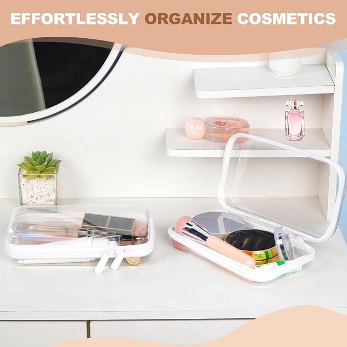 3PCS Clear Hard Shell Zipper Case,Toy Organizers and Storage Box,Clear Toiletry Cosmetic Case,Travel Makeup Bags, Diaper Bag Organizer,Pencil Case,Stackable Portable Transparent Zipper Pouches White-S