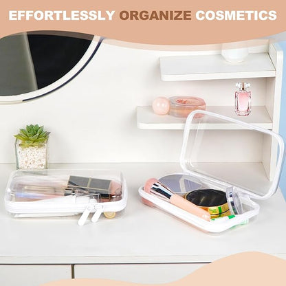 3PCS Clear Hard Shell Zipper Case,Toy Organizers and Storage Box,Clear Toiletry Cosmetic Case,Travel Makeup Bags, Diaper Bag Organizer,Pencil Case,Stackable Portable Transparent Zipper Pouches White-S