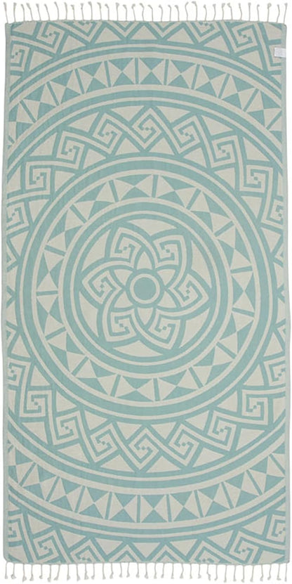 Sand Cloud Turkish Beach Towel - Sand Free - 100% Organic Turkish Cotton Yarn - Quick Dry Towel for Beach, Picnic Blanket or Throw - As Seen on Shark Tank - Mandala (Mint)
