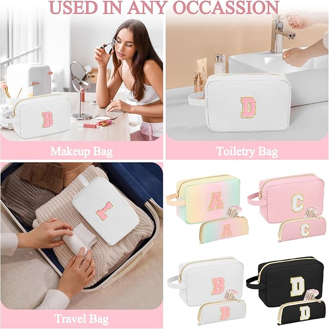Personalized Initial Makeup Bag Trendy Stuff Leather Waterproof Cosmetic Bag Travel Toiletry Bag, Christmas/Thanksgiving/Halloween Gifts Makeup Organizer Case for Women Girls Mom Girlfriend Wife