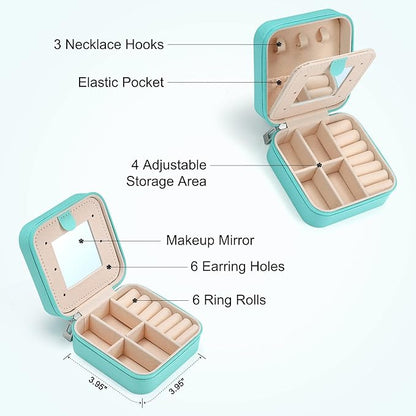 Parima Travel Jewelry Case for Women Girls, Initial Jewelry Boxes | Small Jewelry Box Organizer | Jewelry Box for Women | Travel Gifts for Girls - Letter H, Aqua Blue