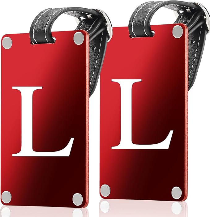 Premium 3-Layer Aluminum Luggage Tags by Fortuna - Easy to Claim, Laser-Engraved, Plastic-Free, and Eco-Friendly Luggage Tag Holders, 2-Pack, Red (L)