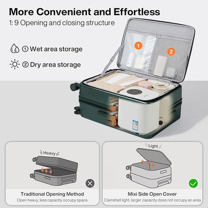 mixi 20 Inch Expandable Carry On Luggage PC Hard Shell Suitcase Top Opening Rolling Travel Suitcases with Spinner Wheels & TSA Lock, Blackish Green