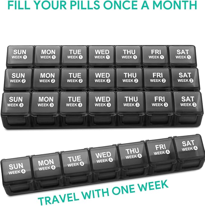 TookMag Monthly Pill Organizer 28 Day Pill Box, Large Medicine Pill Organizer 4 Weeks, One Month Pill Box Pill Case Travel Pill Organizer with Dust-Proof Container for Pills/Vitamin/Supplements