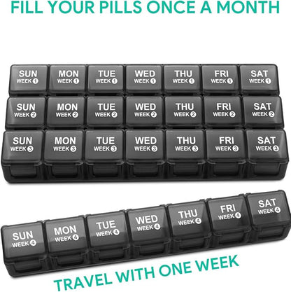 TookMag Monthly Pill Organizer 28 Day Pill Box, Large Medicine Pill Organizer 4 Weeks, One Month Pill Box Pill Case Travel Pill Organizer with Dust-Proof Container for Pills/Vitamin/Supplements