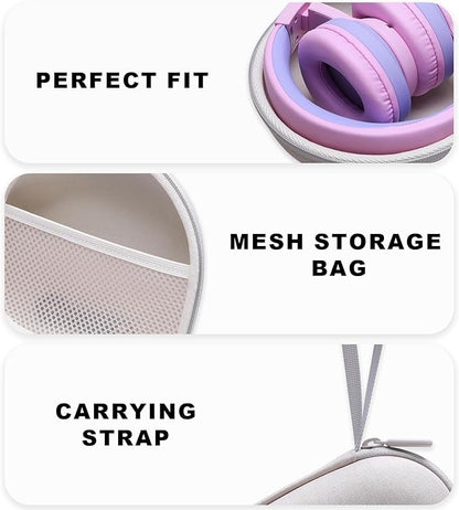 Kids Headphones Case Compatible with iClever BTH12 / BTH20/ BTH26/HS19, JoySpark, Candy Bila, EarFun, MIDOLA, IMYB Foldable Kids Headphones, Cream Travel Storage Bag(Case Only)