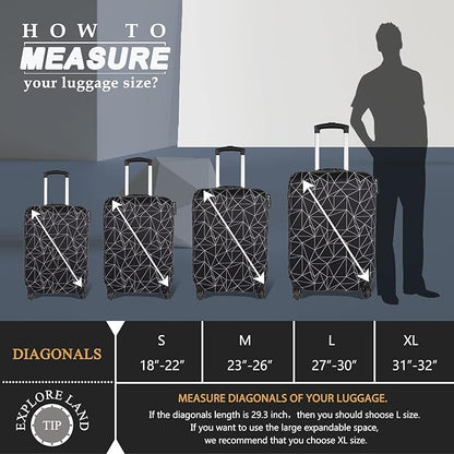 Explore Land Travel Luggage Cover Suitcase Protector Fits 31-32 Inch Case (Black Polygonal, XL)