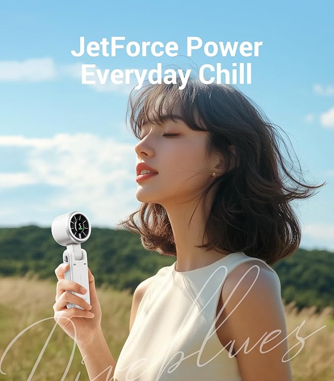 Diveblues Portable Handheld Turbo Fan, 5 Gear Wind, Battery Operated, Up to 12 Working Hours, 3 IN 1 Hand Fan with Air Turbo Tech Cooling Fan for Outdoor Activities, Travel, Working, Silvery white